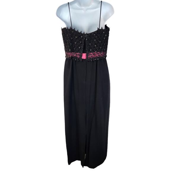 JR Theme Vintage Evening Dress Sz Small Beaded Bodice Black Pink Union Made - Picture 7 of 8